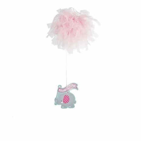 Hang decoration pink elephant happy birthday 3 pieces