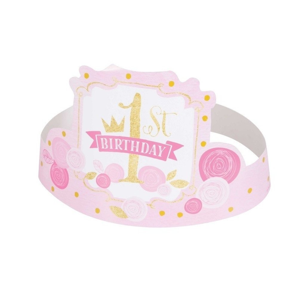 Tiara Hoedje Gold-Pink 1. Geburtstag 8 Stücke