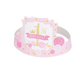 Tiara chapeau doré-rose 1er anniversaire 8 pièces Tiara chapeau doré-rose 1er anniversaire 8 pièces