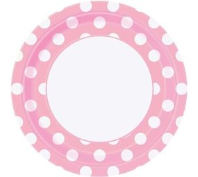 Plaque rose avec des points blancs 23cm | 8 pièces Plaque rose avec des points blancs 23cm | 8 pièces