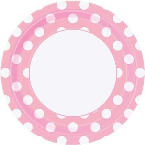 Bord roze met witte stippen 23cm | 8 stuks Bord roze met witte stippen 23cm | 8 stuks