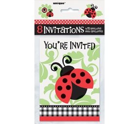 Uitnodiging Lively Lady Bugs rood 8 stuks Uitnodiging Lively Lady Bugs rood 8 stuks