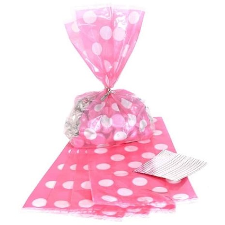 Cello gift bags Roze met witte stippen | 20 stuks Cello gift bags Roze met witte stippen | 20 stuks