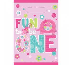 Amscan Uitdeelzakje Fun to be one Safari roze 8 stuks