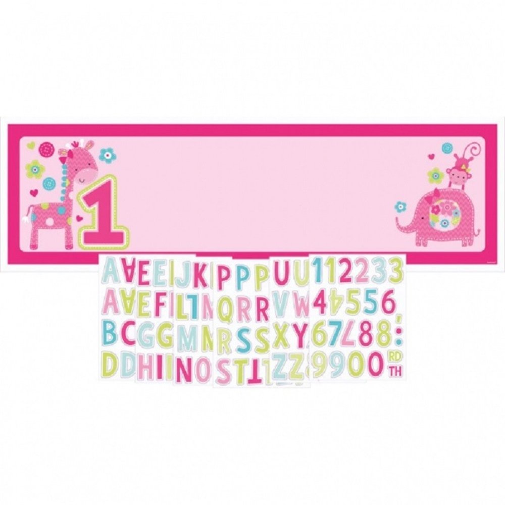 Poster 1e verjaardag Safari roze met cijfers en letterstickers Poster 1e verjaardag Safari roze met cijfers en letterstickers