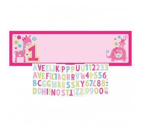 Poster 1st birthday safari pink with numbers and letter stickers