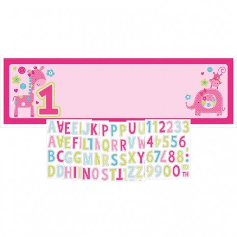 Poster 1e verjaardag Safari roze met cijfers en letterstickers Poster 1e verjaardag Safari roze met cijfers en letterstickers