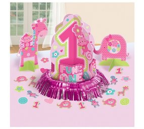 Décoration de table Ensemble 1 an amusant d'être un safari rose avec 20 confettis Décoration de table Ensemble 1 an amusant d'être un safari rose avec 20 confettis