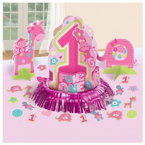 Table decoration set 1 year fun to be one safari pink with 20 confetti Table decoration set 1 year fun to be one safari pink with 20 confetti