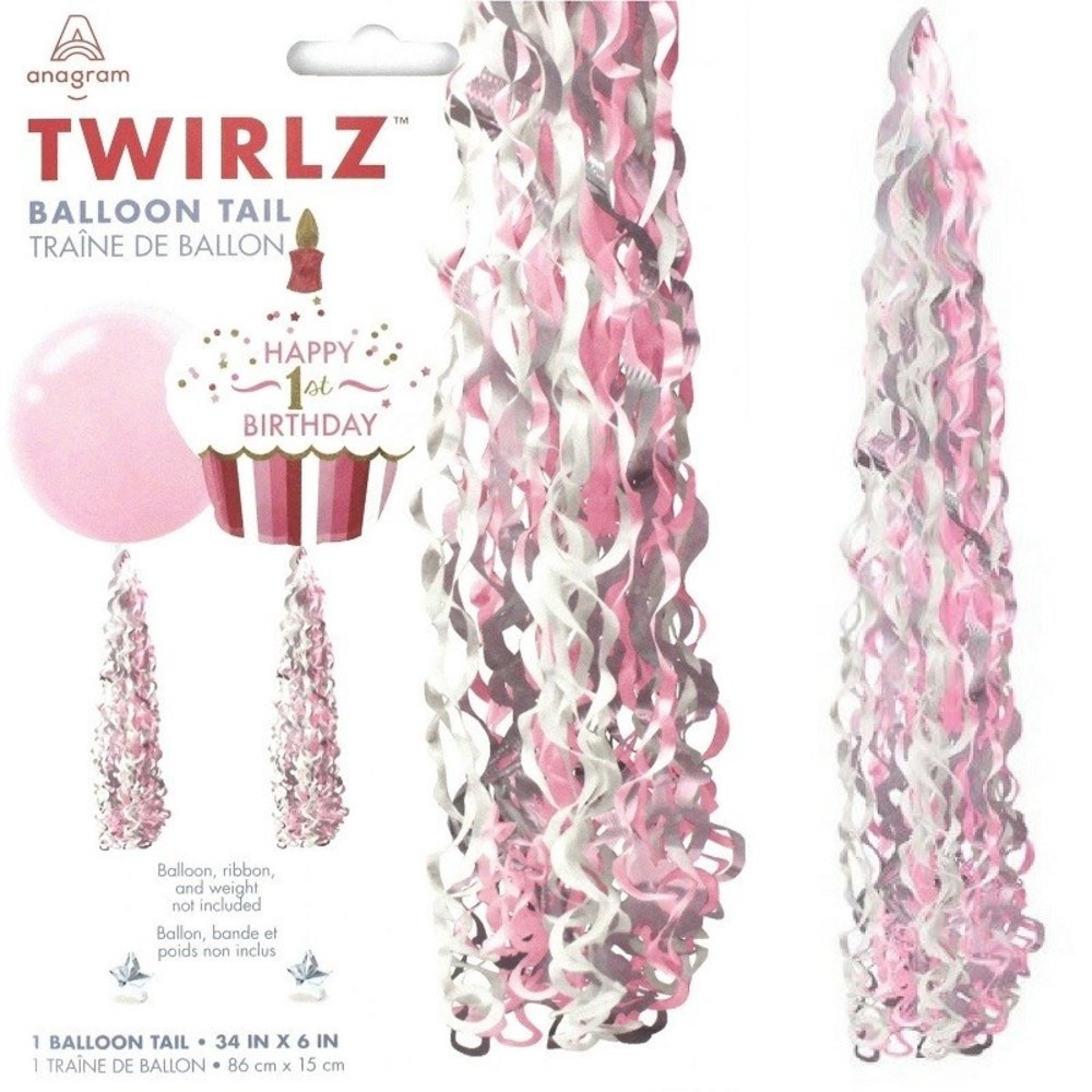 Ballonstaart roze wit 86 x15cm Ballonstaart roze wit 86 x15cm