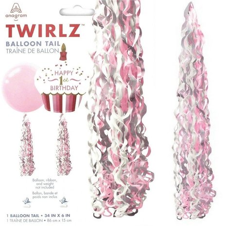 Ballon Tail Pink Weiß 86 x15 cm Ballon Tail Pink Weiß 86 x15 cm