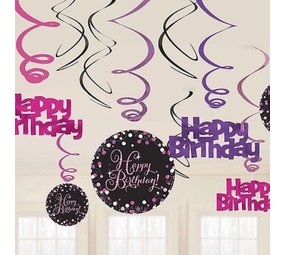 Amscan Décoration Tourbillons Joyeux Anniversaire Sparkling Rose | 12 pièces Amscan Décoration Tourbillons Joyeux Anniversaire Sparkling Rose | 12 pièces