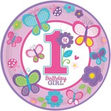 Plate 1st Birthday Girl with butterflies 23cm | 8 pieces