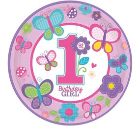 Tafel 1. Geburtstag Mädchen mit Schmetterlingen 23 cm | 8 Stücke