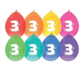 Ballonnen 3 jaar frisse kleuren | 8 stuks Ballonnen 3 jaar frisse kleuren | 8 stuks