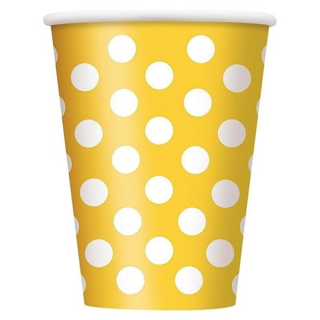Tasse jaune avec des points blancs 6 morceaux