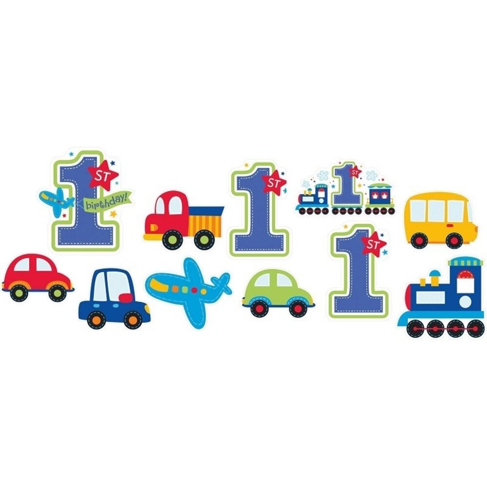 Wall decoration 1st birthday with vehicles 12 -part Wall decoration 1st birthday with vehicles 12 -part