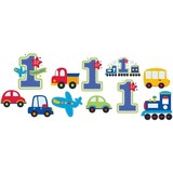 Wanddecoratie 1e verjaardag met voertuigen 12delig Wanddecoratie 1e verjaardag met voertuigen 12delig
