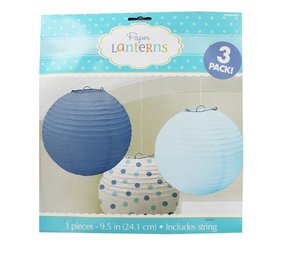 Lampion set blauw en stippen 24 cm | 3 stuks Lampion set blauw en stippen 24 cm | 3 stuks