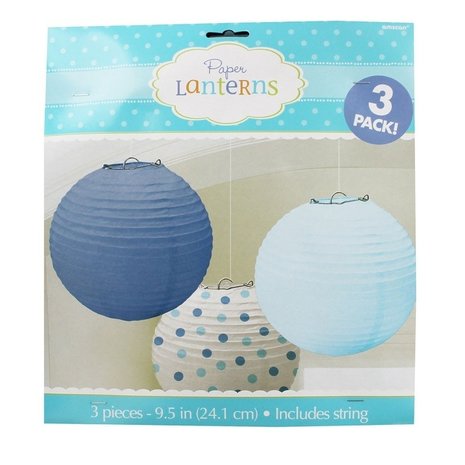 Lampion set blauw en stippen 24 cm | 3 stuks Lampion set blauw en stippen 24 cm | 3 stuks