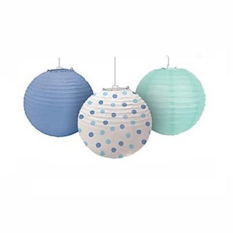 Lampion set blauw en stippen 24 cm | 3 stuks Lampion set blauw en stippen 24 cm | 3 stuks