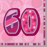 Serviette glitz 60 ans rose 16 pièces Serviette glitz 60 ans rose 16 pièces
