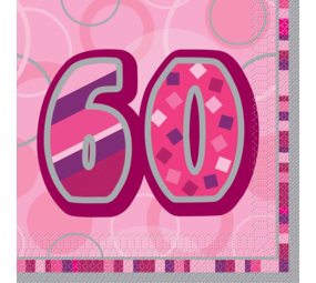 Servet Glitz 60 jaar roze 16 stuks Servet Glitz 60 jaar roze 16 stuks