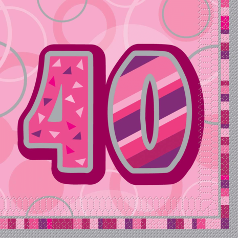 Serviette glitz 40 ans rose 16 pièces Serviette glitz 40 ans rose 16 pièces