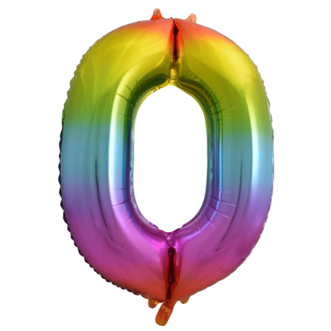 Godan Rainbow Foil Balloon Number 0 | 86cm