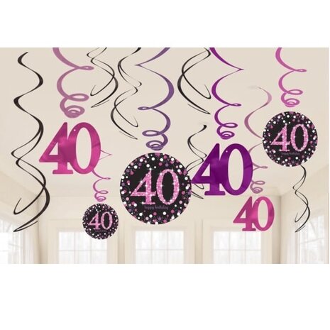 Amscan Dekorationswirbel 40 Jahre Sparkling Pink | 12 Stück