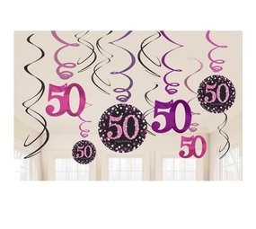 Amscan Decoration Swirls 50 years Sparkling Pink | 12 pieces Amscan Decoration Swirls 50 years Sparkling Pink | 12 pieces
