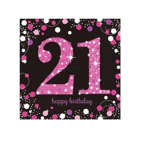 Amscan Servetten 21 jaar Sparkling Roze 33x33cm | 16 stuks Amscan Servetten 21 jaar Sparkling Roze 33x33cm | 16 stuks