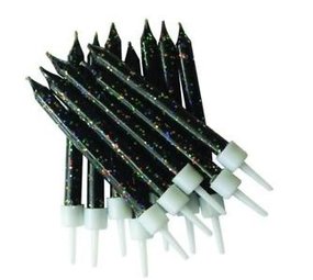 Taartkaarsjes glitter zwart | 12 stuks