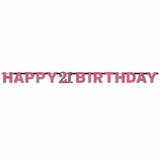 Amscan Guirlande de lettres Happy 21 Birthday Rose Pétillant 213x16cm | par unité Amscan Guirlande de lettres Happy 21 Birthday Rose Pétillant 213x16cm | par unité
