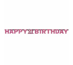 Amscan Guirlande de lettres Happy 21 Birthday Rose Pétillant 213x16cm | par unité Amscan Guirlande de lettres Happy 21 Birthday Rose Pétillant 213x16cm | par unité