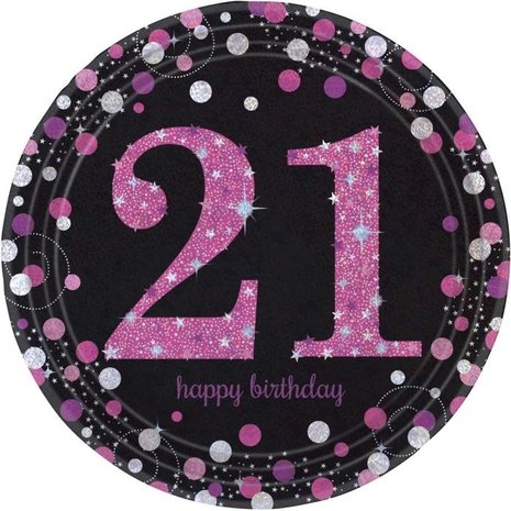 Amscan Plates 21 years Sparkling Pink 23cm | 8 pieces Amscan Plates 21 years Sparkling Pink 23cm | 8 pieces