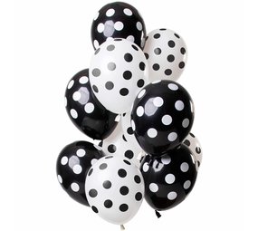 Ballon set zwart-wit stippen | 12 stuks Ballon set zwart-wit stippen | 12 stuks
