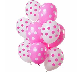 Balloons set pink-white dots 12 pieces