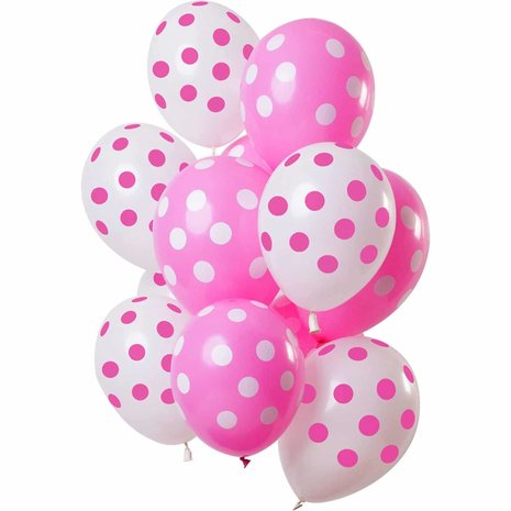 Balloons set pink-white dots 12 pieces