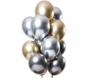 Ballonnen set goud-zilver chrome | 12 stuks