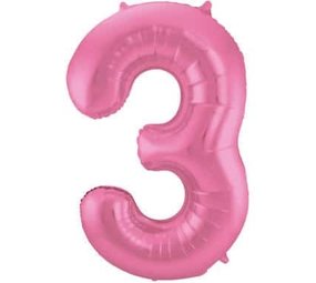 Folat Ballon folie cijfer 3 mat roze | 86cm