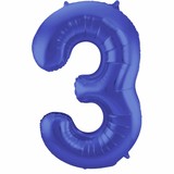 Folat Balloon foil number 3 matte blue | 86cm Folat Balloon foil number 3 matte blue | 86cm