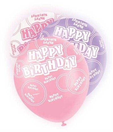 Ballon Alles Gute zum Geburtstag Glitz Pink Purple White | 6 Stück Ballon Alles Gute zum Geburtstag Glitz Pink Purple White | 6 Stück