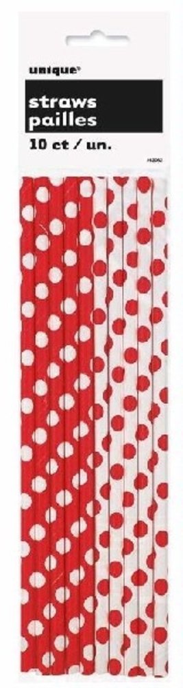 Rietjes papier rood - wit met stippen | 10 stuks Rietjes papier rood - wit met stippen | 10 stuks