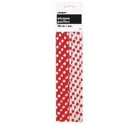 Rietjes papier rood - wit met stippen | 10 stuks Rietjes papier rood - wit met stippen | 10 stuks