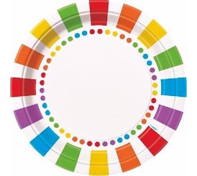 Bord Regenboog stip-streep 23cm | 8 stuks