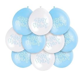 Unique Party Ballons de douche de bébé coeurs bleus-blancs | 10 morceaux Unique Party Ballons de douche de bébé coeurs bleus-blancs | 10 morceaux