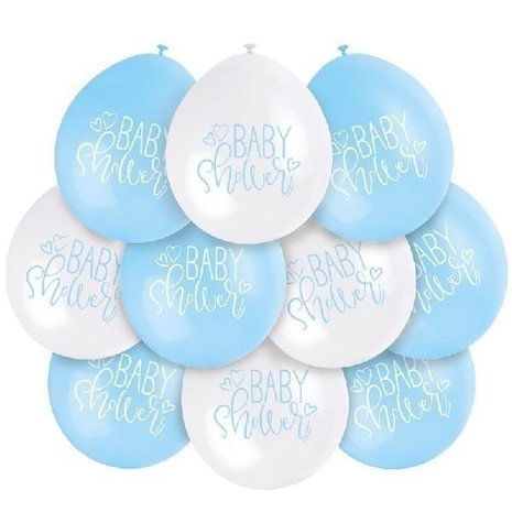Unique Party Baby Shower ballonnen blauw-wit hartjes | 10 stuks Unique Party Baby Shower ballonnen blauw-wit hartjes | 10 stuks