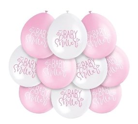 Unique Party Babypartyballons rosa-weiße Herzen | 10 Stück Unique Party Babypartyballons rosa-weiße Herzen | 10 Stück