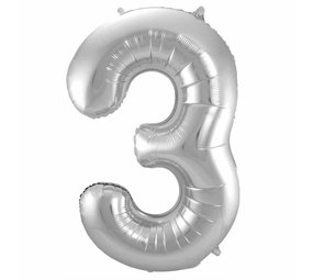 Cijfer Ballon 3 zilver | 86 cm